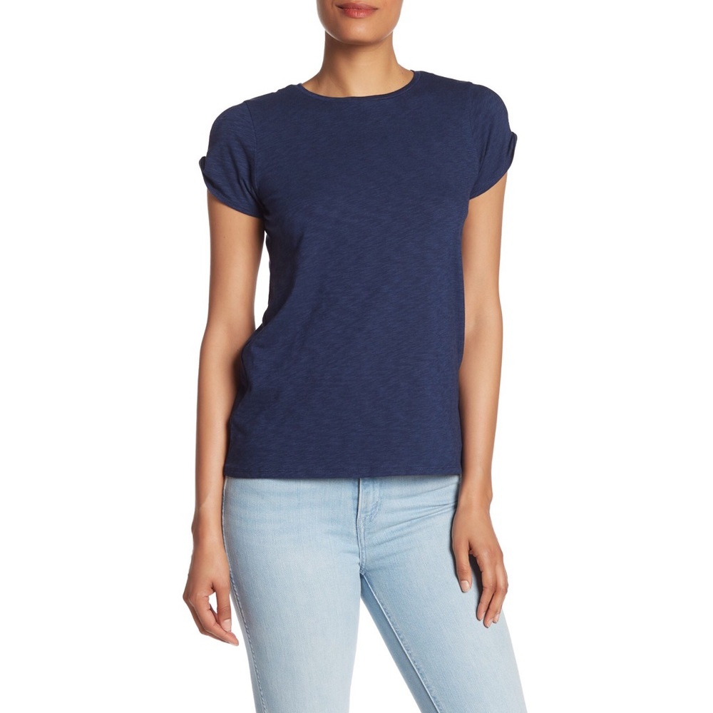 M By MAGASCHONI Short Split Sleeve Tee Navy, NWT L